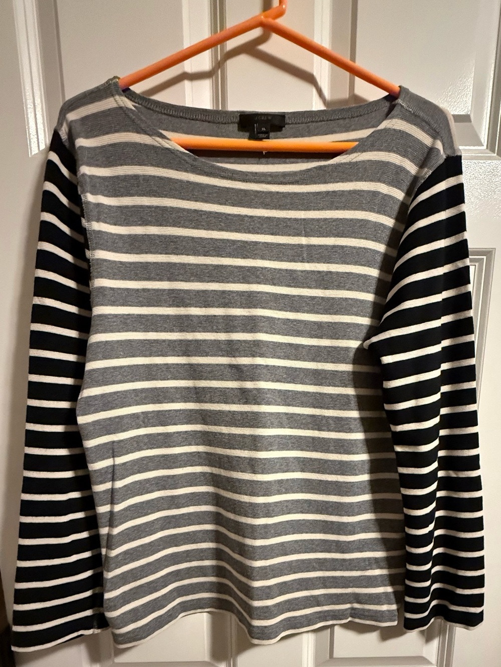 J. Crew Black and Gray Striped Knit Top